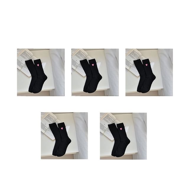 Heart Embroidered Cotton Socks Set SpreePicky