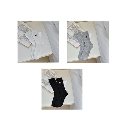 Heart Embroidered Cotton Socks Set SpreePicky