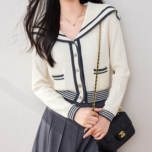 Sailor Collar Striped Cardigan mySite