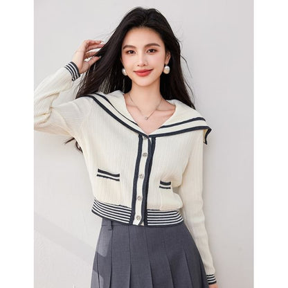 Sailor Collar Striped Cardigan mySite