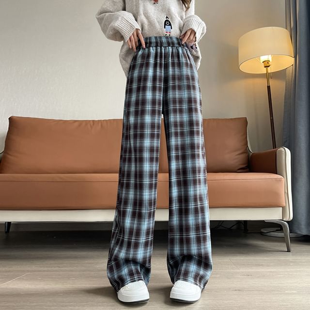 High Rise Plaid Wide Leg Pants (Various Designs) mySite