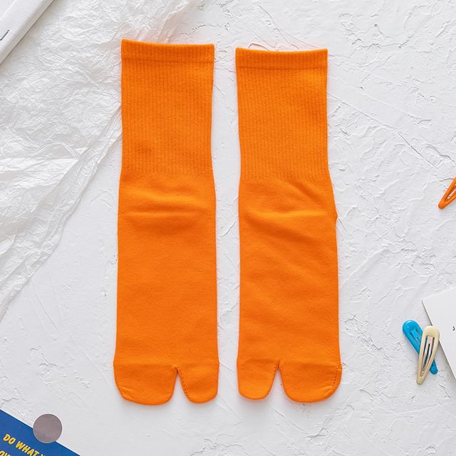 Plain Ribbed Split-Toe Socks SpreePicky