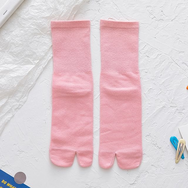 Plain Ribbed Split-Toe Socks SpreePicky