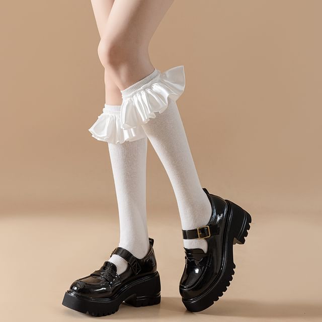 Plain Ruffle Tall Socks SpreePicky