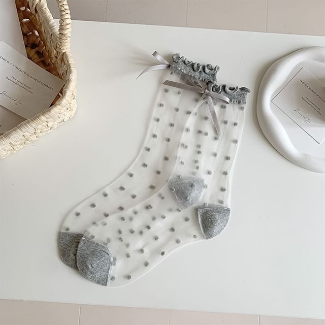 Dotted Bow Mesh Socks SpreePicky