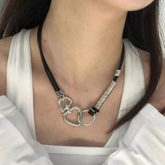 Heart Alloy Faux Leather Choker SpreePicky