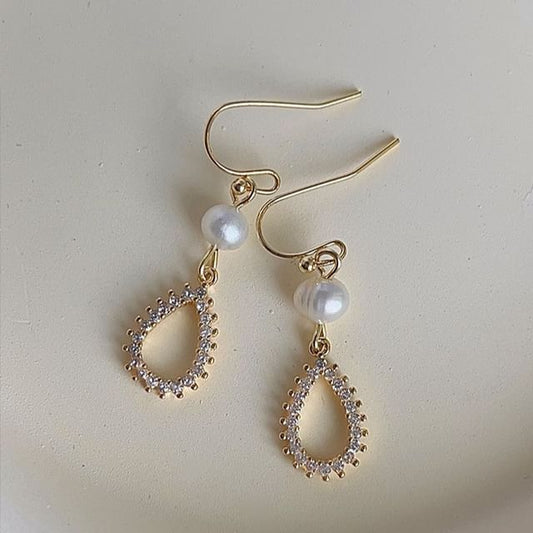 Droplet Rhinestone Faux Pearl Alloy Dangle Earring SpreePicky