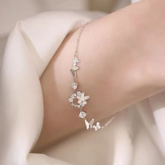 Sterling Silver Rhinestone Floral Bracelet SpreePicky