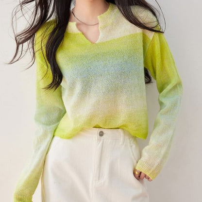 Notch Neck Gradient Sweater mySite