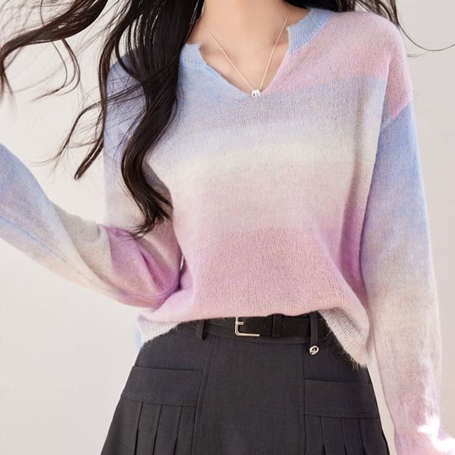 Notch Neck Gradient Sweater mySite