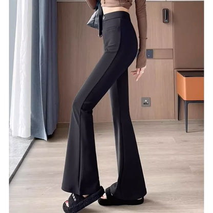 High Rise Pocket Sheath Knit Flare Slacks SpreePicky