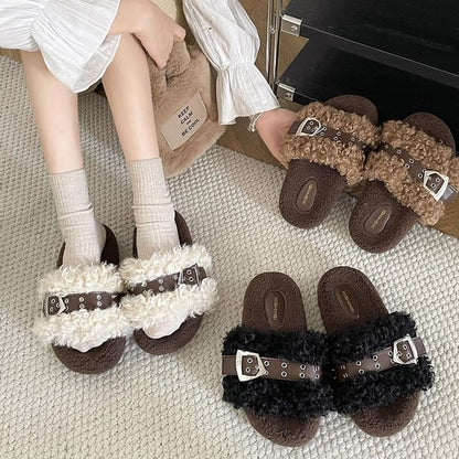 Fleece Buckled Slide Sandals mySite