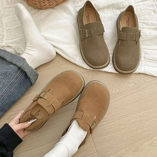 Platform Buckled Faux Suede Slip Ons mySite