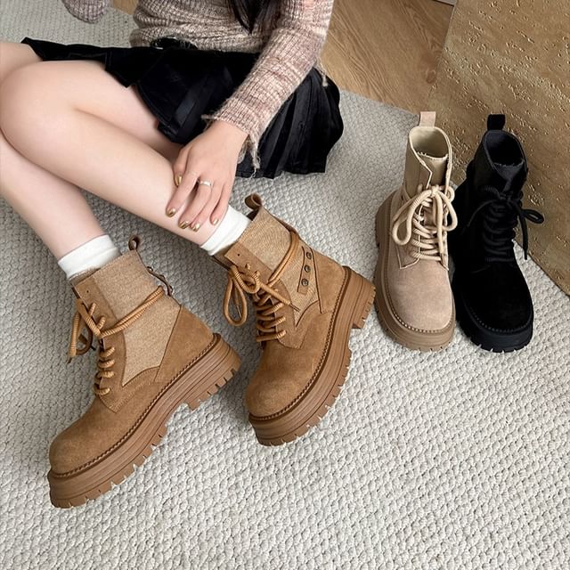 Platform Panel Lace Up Short Boots mySite