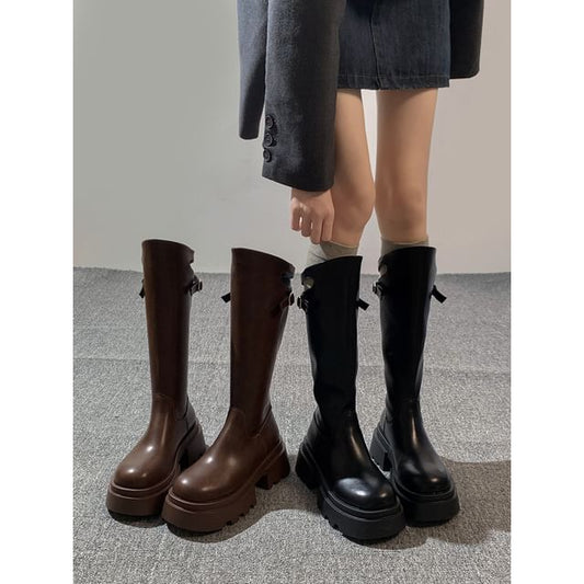 Platform Buckled Cutout Knee High Boots mySite