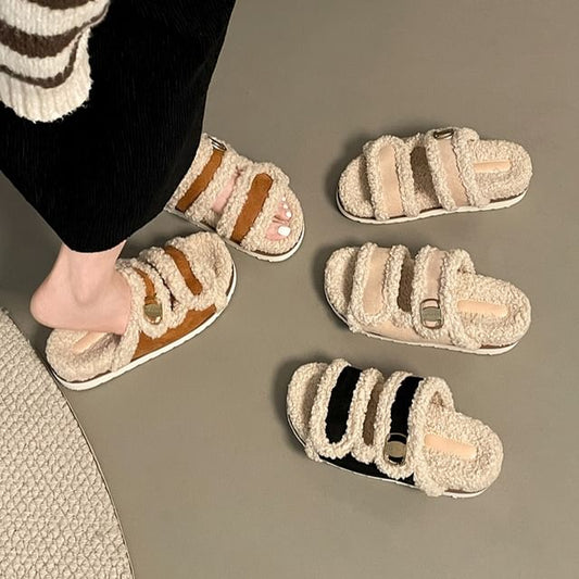 Platform Panel Fleece Slide Sandals mySite