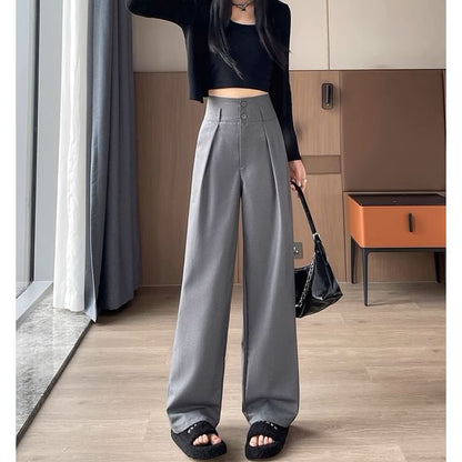 High Waist Plain Drape Wide Leg Dress Pants SpreePicky