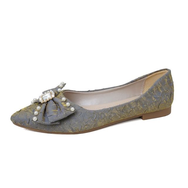 Pointed Toe Rhinestone Faux Pearl Bow Flats SpreePicky