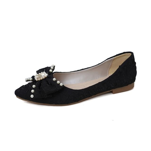 Pointed Toe Rhinestone Faux Pearl Bow Flats SpreePicky