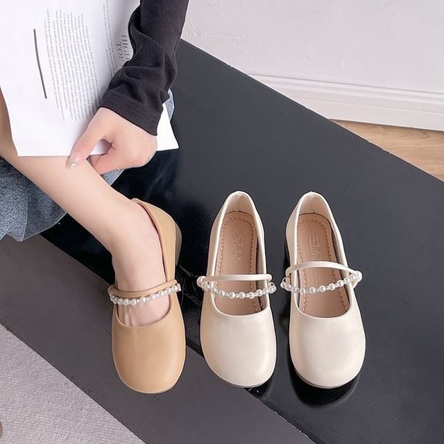 Faux Pearl Chunky Heel Mary Jane Shoes mySite