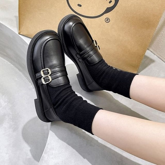 Double-Strap Platform Chunky Heel Loafers mySite