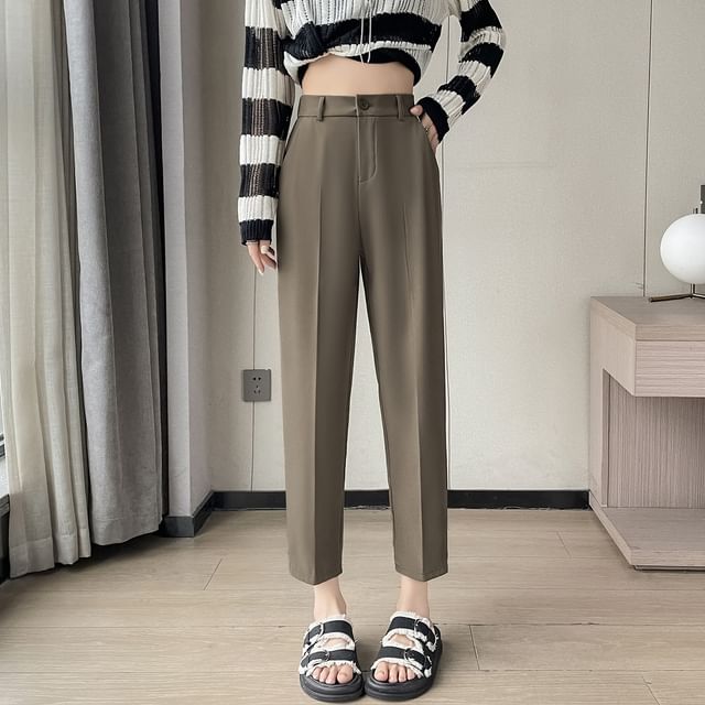 High Waist Plain Cropped Tapered Suit Pants SpreePicky