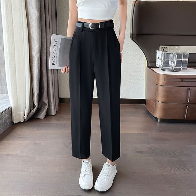 High Waist Plain Cropped Straight Leg Suit Pants SpreePicky