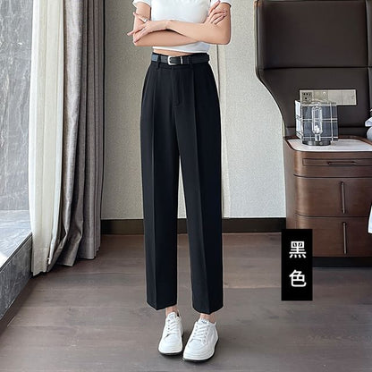 High Waist Plain Cropped Straight Leg Suit Pants SpreePicky