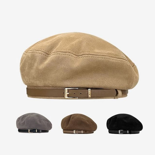 Belt Faux Suede Beret Hat SpreePicky