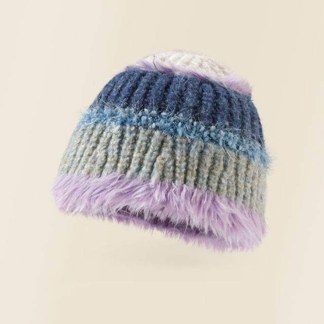 Fringed Color Block Knit Beanie SpreePicky