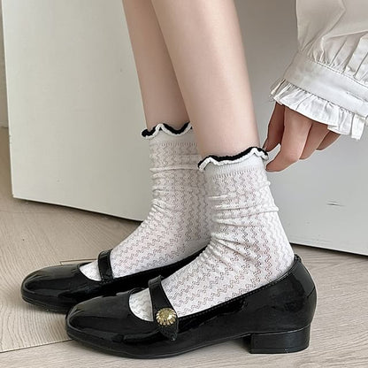 Contrast Trim Lettuce Edge Perforated Socks SpreePicky