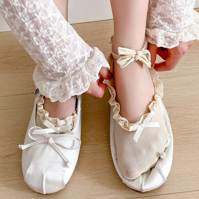 Plain Bow Lace Trim Lace-Up No Show Socks SpreePicky