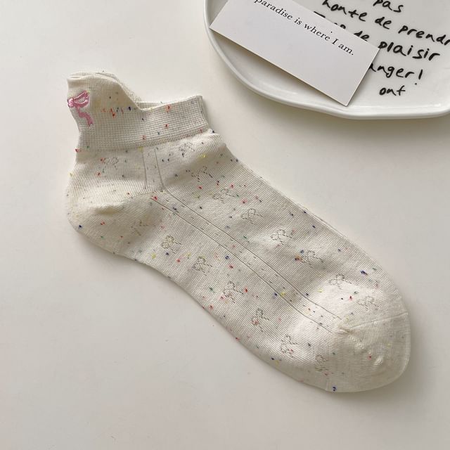 Bow Embroidered Ankle Socks SpreePicky