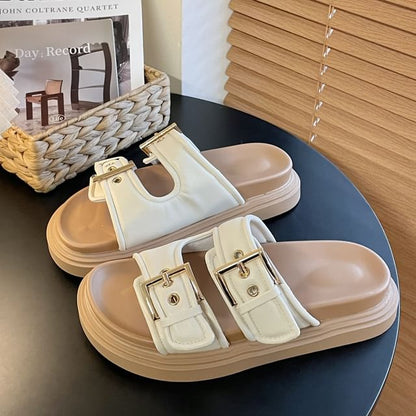 Platform Buckled Slide Sandals SpreePicky