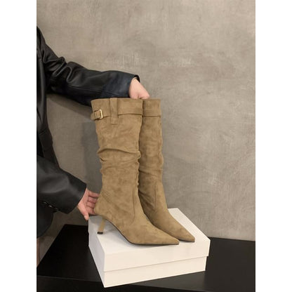 High Heel Plain Mid-Calf Boots SpreePicky