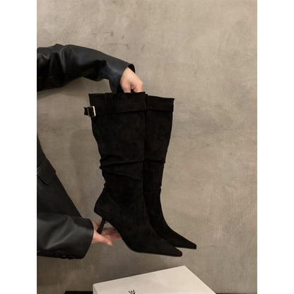 High Heel Plain Mid-Calf Boots SpreePicky