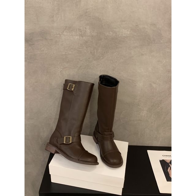 Plain Buckled Mid-Calf Boots SpreePicky