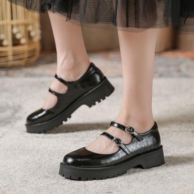 Platform Faux Leather Mary Jane Shoes Egirldoll