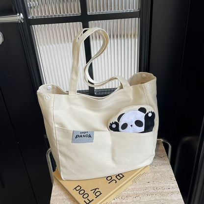 Panda Applique Canvas Tote Bag mySite