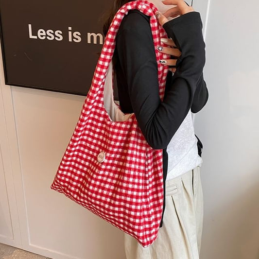 Plaid Applique Tote Bag mySite