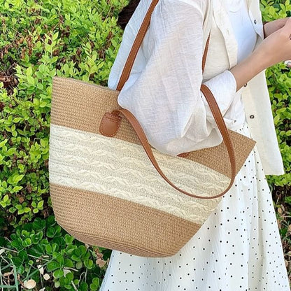 Two Tone Straw Tote Bag mySite