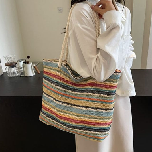 Striped Straw Tote Bag mySite