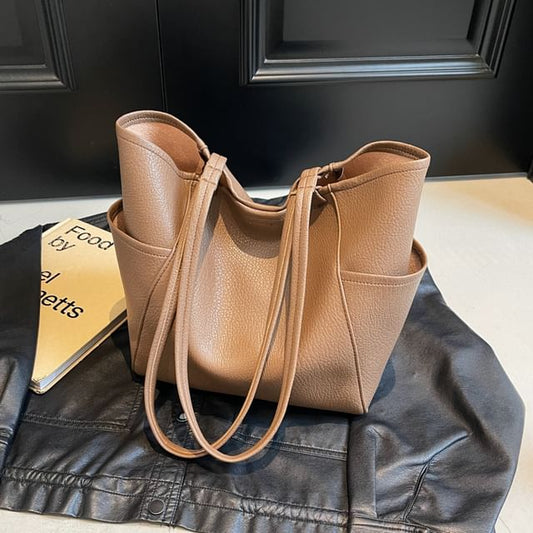 Set: Plain Faux Leather Tote Bag + Pouch mySite