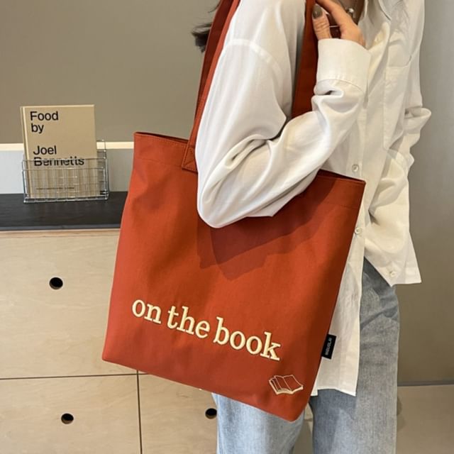 Lettering Embroidered Tote Bag mySite