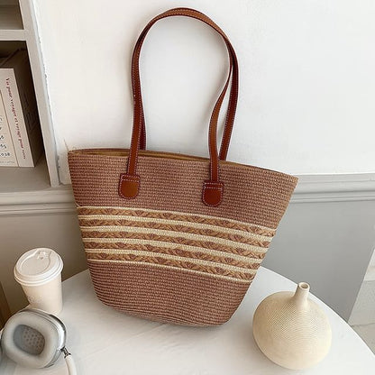 Two Tone Straw Tote Bag mySite