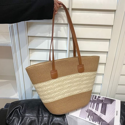 Two Tone Straw Tote Bag mySite