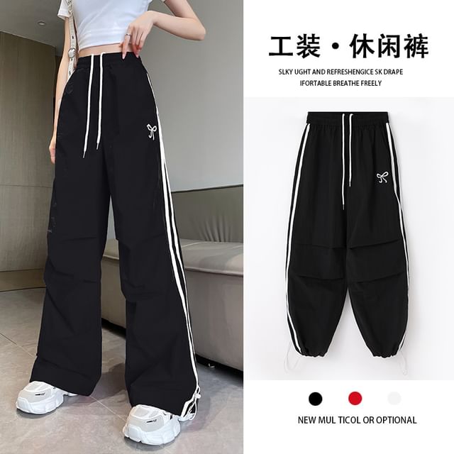 High Rise Bow Print Striped Loose-Fit Wide-Leg Sweatpants SpreePicky