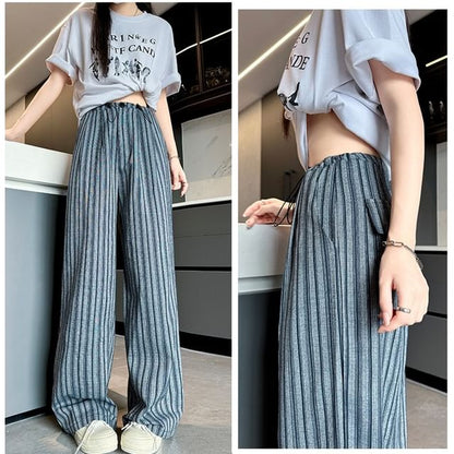 Stripe High Rise Drawstring Wide Leg Pants SpreePicky