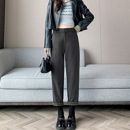 Plain High Rise Straight Cut Crop Knit Dress Pants SpreePicky