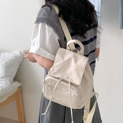 Plain Drawstring Nylon Flap Backpack SpreePicky